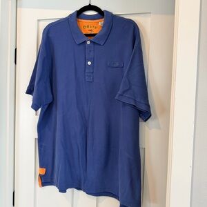 ORVIS Cotton Piques Polo Shirt Washed Blue Orange. 100% cotton.